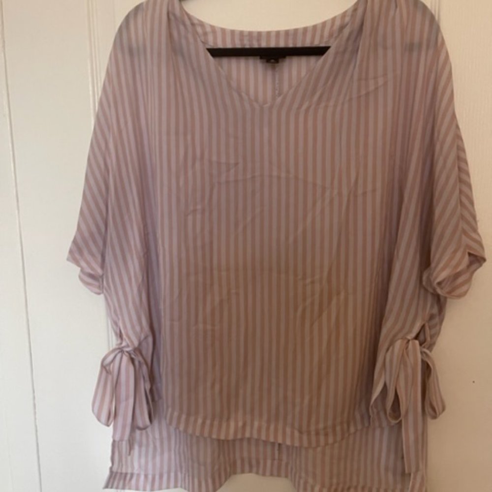 Women's Pink and White Stripe Blouse- Bow Tie Sides, Gently Used